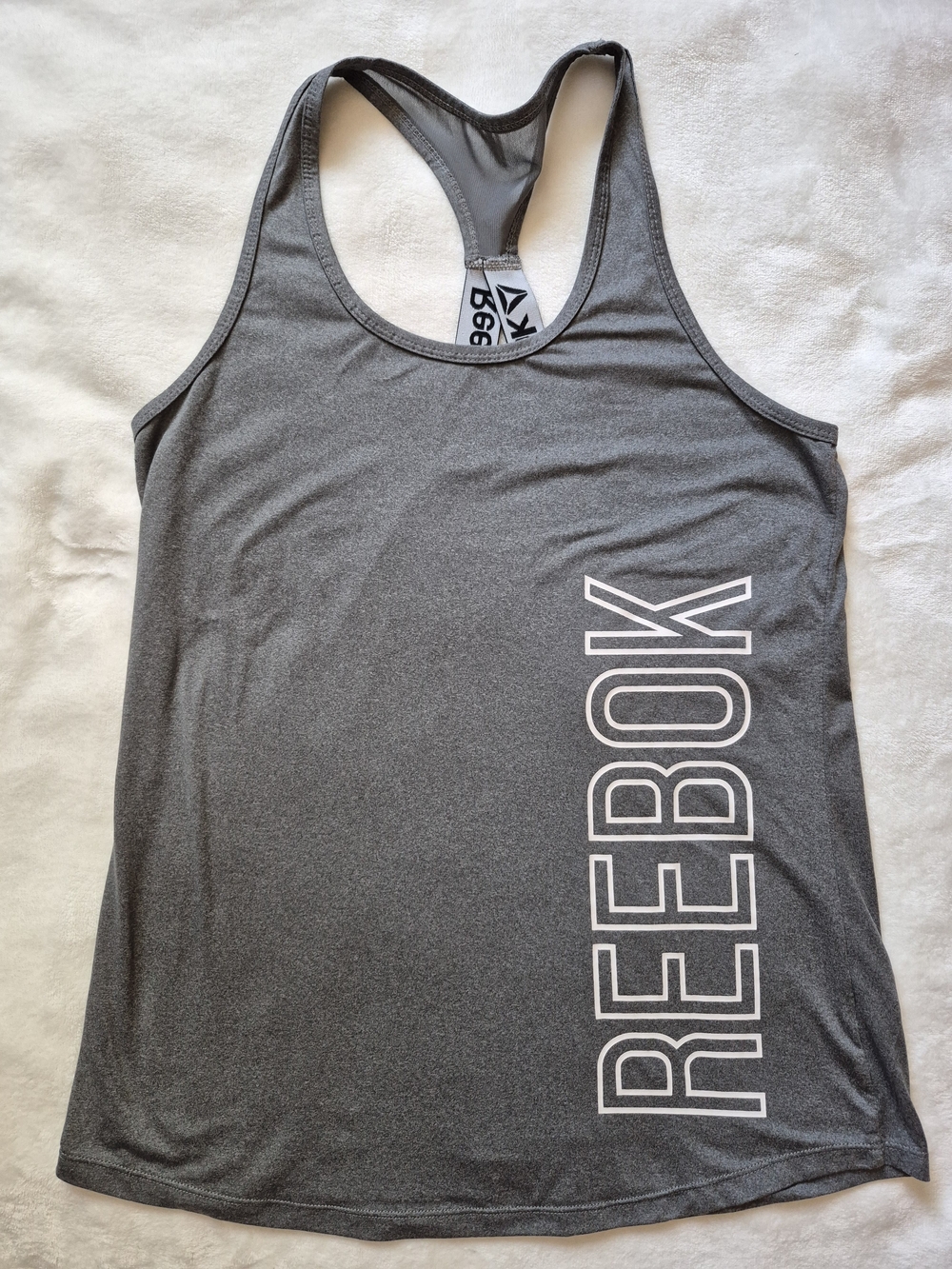 Reebok Gray Racerback Tank with Vertical Logo